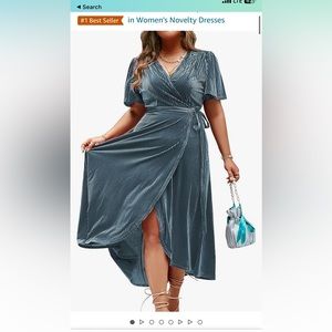 Amazon BerryGo Velvet v neck wrap dress, blue, 1x